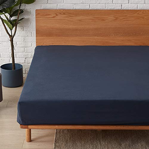 Hansleep Sábana Bajera 180x200 cm, Bajera Cama 180 de Microfibra Lavada a la Piedra Suave Hipoalérgica - Sábana Bajera Ajustable Alto Especial de 38 cm, Azul Marino