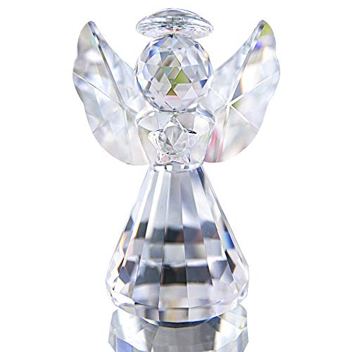 HDCRYSTALGIFTS Figura de ángel de cristal para decoración de Navidad, adornos de cristal, regalos coleccionables (transparente)