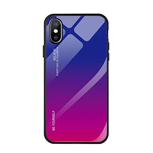 Hexcbay Funda iPhone X/XR, Estuche para teléfono de Vidrio Templado 9H con Doble Respaldo,Estuche Protector a Prueba rayones con Protector de TPU para iPhone XS MAX (iPhone X/XS, Rojo Purpura)