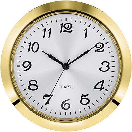 Hicarer 1,8 Pulgadas (45 mm) Inserto de Reloj de Cuarzo Redondo con Numerales Arábigos para Agujero de Diámetro de 1,6 Inch (40 mm) (Bisel Dorado)