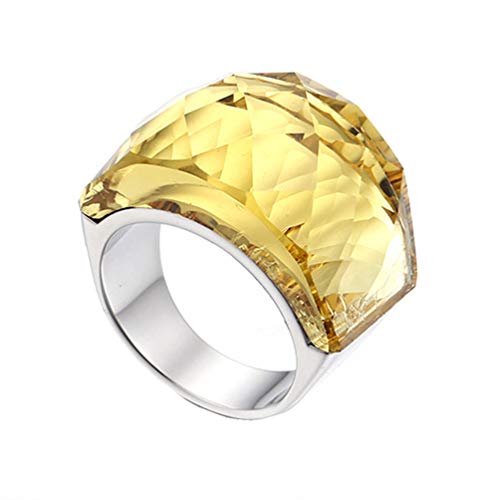 HIJONES Retro Anillo de Cristal Grande para Mujer Hombre Acero Inoxidable con Zirconia Cúbica Estilo de la Corte Real Amarillo Plata Tamaño 19