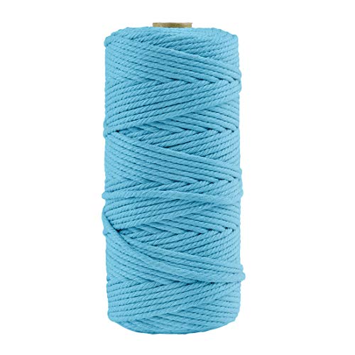 Hilo Macrame 3mm x 100m Cuerda Algodó Cordel Natural para Macramé Colgador de Plantas, Envolver Regalo Navidad, Colgar Fotos, Manualidades, DIY Artesanía, Decoración Bohemia, Azul Claro