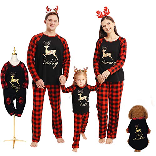 Hinzonek Conjunto de Ropa Familiar Navideña para Mascotas Bebé Niño Hombre Mujer Reno Cuadros Pijamas de Navidad Camisón Informal Ropa para El Hogar (Niño / 2-3 Años)