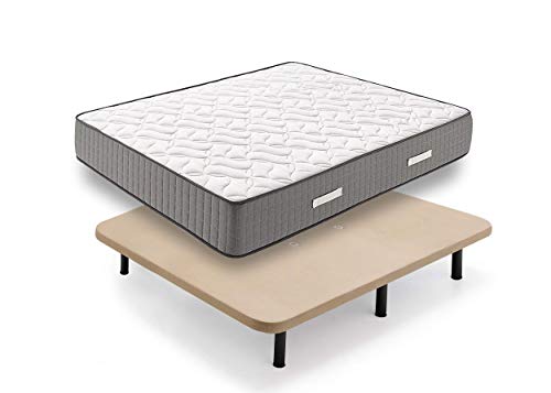 HOGAR24 FR81-Colchón Viscoelástico + Base Tapizada con Patas, Medida 150x200 cm, Núcleo Fresh Natur Alta Densidad Efecto Regenerador, Altura 30 cm