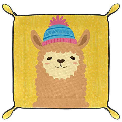 HOHOHAHA Bandeja plegable de piel sintética para relojes, joyas, diseño de animales de alpaca, color amarillo