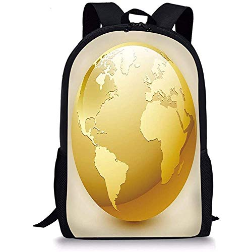 Hui-Shop Mochilas Escolares Tierra, Estilo vívido Icono de Tierra en Color Amarillo Esfera Mundial Tema Internacional Global Amarillo Beige para niños niñas