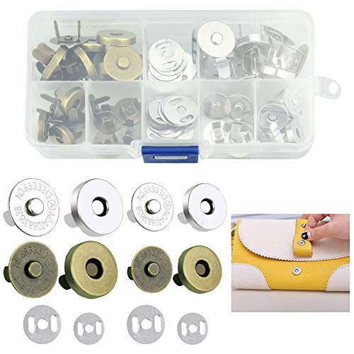 IGRMVIN 20 PCS Botón Magnético 14/18mm Broches de Presión de Aleación de Zinc Cierre Magnetico Bolso con Caja de Plástico Botones de Metal para Ropa Chaqueta Jeans (Plata y Bronce)