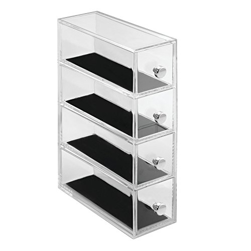 InterDesign Clarity Jewelry Joyero organizador | Caja joyero con 4 cajones para relojes, collares, anillos, etc. | Organizador de joyas antiarañazos | Plástico transparente