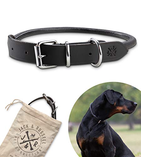 Jack & Russell Collar de Perro de Cuero Premium París - Real Leather Collar Black - Collar de Perro de Cuero de búfalo con el Sello Original de J & R (L - Circunferencia del Cuello 46.0-55.5 cm)