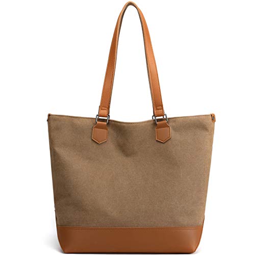 JANSBEN Bolso de Mujer, Lona Tote Mujeres Bolsos de Hombro Bandolera Multifuncional Grande Bolsa de Mano para Shopper Business Trabojo Escuera