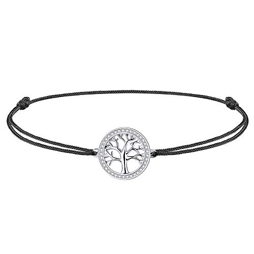 J.Endéar Árbol de la vida tobillera de mujer plata de ley 925, tobillera de cuerda hecha a mano Regalo de amistad de amor para niñas, 37 cm ajustable