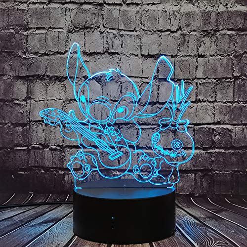 Jinlycoo Lilo Stitch Lámpara de mesa para tocar la guitarra con figura de peluche de dibujos animados 3D con 7 colores para decoración de noche para dormitorio de niña y dormitorio con lava