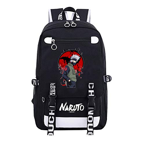 JJZZ Mochila Japonesa De Cosplay De Anime, Mochila Escolar, para Computadora Portátil, como Mochila Escolar, Bandolera. Naruto Kakashi, Negro, 45 * 30 * 15 Cm, 58