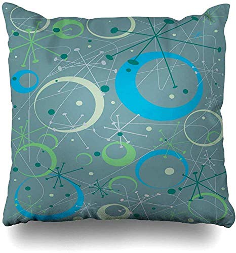 JONINOT Doble Cojines Fundas 18" Funky Atómico Retromodern Blues Verdes Azul Totalmente Retro Cincuenta Círculo Kitschy Vintage Dot Funda de Almohada Suave para la Piel