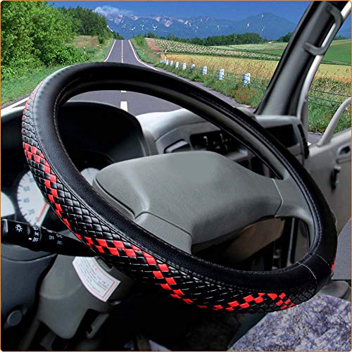 Jonscart Cubierta de volante de piel sintética para coche, SUV, camión, remolque, antideslizante, conducción estable (47 cm)