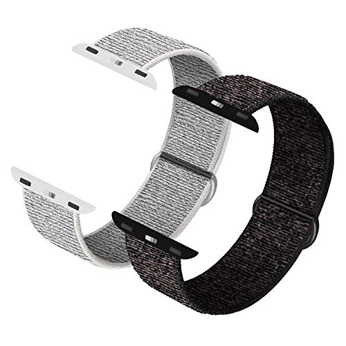 JONWIN Correa para iWatch 42mm 44mm, Soft Sport Loop, Reemplazo de Correa para iWatch Series 6/5/4/3/2/1/SE,N+ Black&Summit White