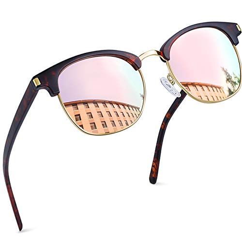 Joopin Gafas de Sol Polarizadas Hombre Media Montura con Protección UV400 Clásicas Retro Gafas para Hombre y Mujer Rosa