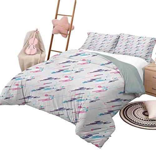 Juego de ropa de cama de edredón Juego de edredón retro para niños Estilo de los años ochenta Formas dinámicas futuristas abstractas Minimalistas e irregulares Tamaño completo Azul pálido Ciruela Rosa