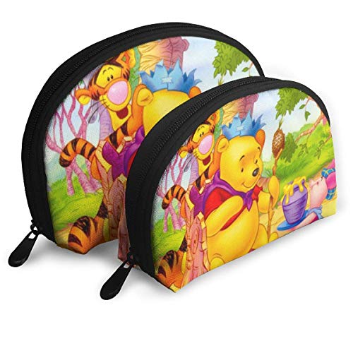 JUKIL Winnie The Pooh Bolsa de Maquillaje Bolsas portátiles Bolsa de Embrague Monedero para Mujer Organizador de Bolsos multifunción Bolsa de Almacenamiento de Viaje Forma de Concha con Cremallera 2