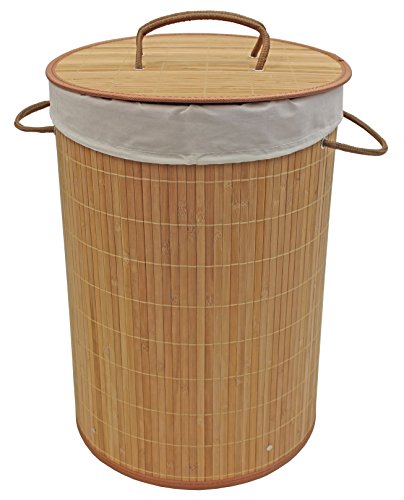 JVL Cesto Redondo de bambú para Ropa, Plegable, Gris, 35 x 50 cm, bambú, marrón, 35 x 35 x 50 cm