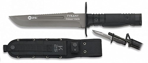 K25- 32175 - Cuchillo Modelo Tyrant. Mango Aluminio. Funda Nylon. - Herramienta para Caza, Pesca, Camping, Outdoor, Supervivencia y Bushcraft