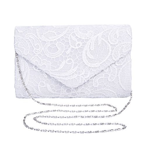 Kaever Moda simple Mujer embrague sobre bolsa de De Encaje Bolsos de noche bolso del sobre fiesta novia boda (Blanco)