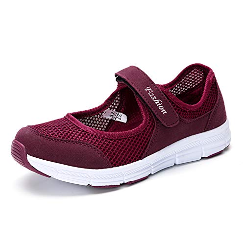 Kauson Mujer Adelgazar Zapatillas de Deporte Cuña Zapatos para Correr Plataforma Sneakers con Cordones Calzado de Malla Air Tacón 5cm Negro Negro Rojo Gris 35-42