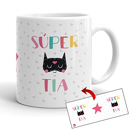 Kembilove Tazas de Familia – Originales Tazas de Desayuno para Toda la Familia – con Mensaje Eres una Súper Tía – Tazas de Café para Hombres y Mujeres – Regalos Originales para Familiares