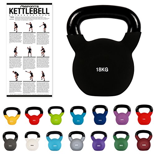 Kettlebell Profesional Neopreno 2 - 30 kg con póster de ejercicios, Pesas