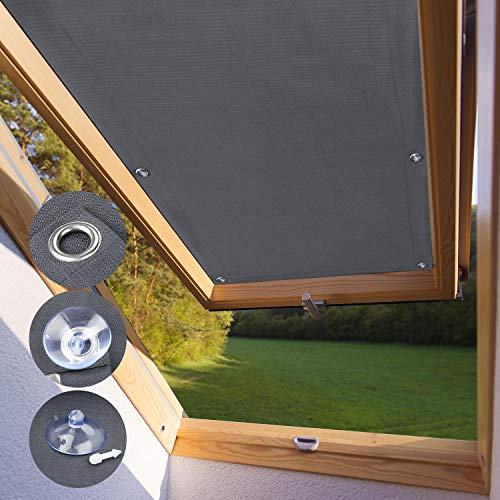 KINLO Gris 15 Tamaños Persiana Veneciana Exterior con Ventosa Opaca Aislamiento Térmico Estor sin Perforación Techo Solar Protector UV Cortina para Claraboya Ventanilla —F06 y 206（48 x 93cm）