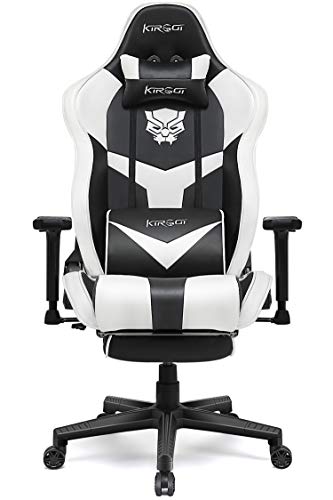 Kirogi Silla Gaming, Silla Gamers con reposapiés, Silla ergonómica de Ordenador con Soporte Lumbar, PC Silla de Adultos para Juegos, Silla Oficina Grande con Cuero de Fibra de Carbono.Blanco