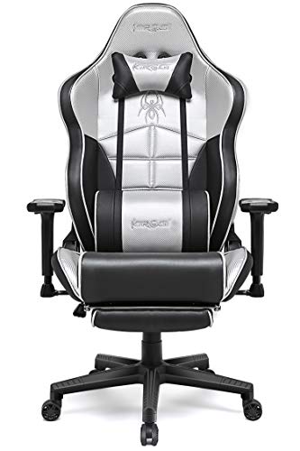 Kirogi Silla Gaming, Silla Gamers con reposapiés, Silla ergonómica de Ordenador, Silla reclinable de Adultos para Juegos de PC, Silla de Oficina Grande con Cuero de Fibra de Carbono.Gris