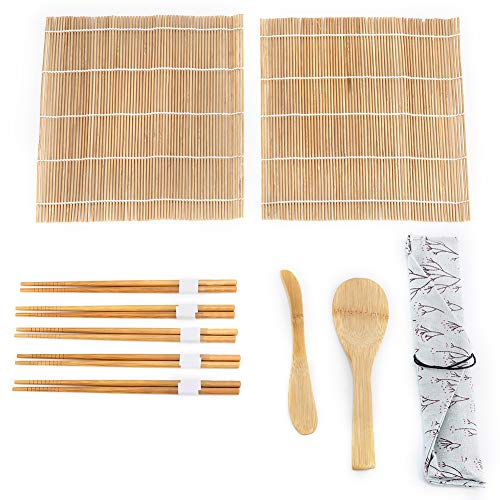 Kit de fabricación de sushi - 9 piezas/set El kit de fabricación de sushi de bambú incluye 2 esteras 5 palillos 1 paleta 1 cuchilla de sushi
