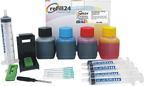 Kit de Recarga para Cartuchos de Tinta Canon 540, 541, 540 XL, 541 XL Negro y Color, Incluye Clip y Accesorios + 200 ML Tinta