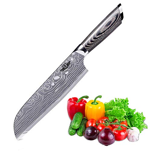 Kitchen Emperor Cuchillo de Cocina, Cuchillo Santoku, Cuchillos Cocinero, Acero al Carbono Inoxidable, 17.8 cm para Cocina