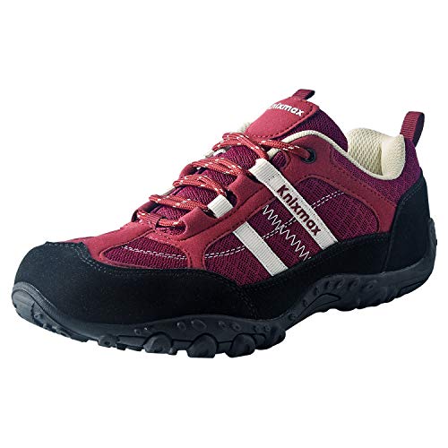 Knixmax - Zapatillas de Senderismo para Mujer, Zapatillas de Montaña Trekking Trail Ligeros Cómodos y Transpirables Zapatillas de Seguridad Low-Top, Rojo EU 39