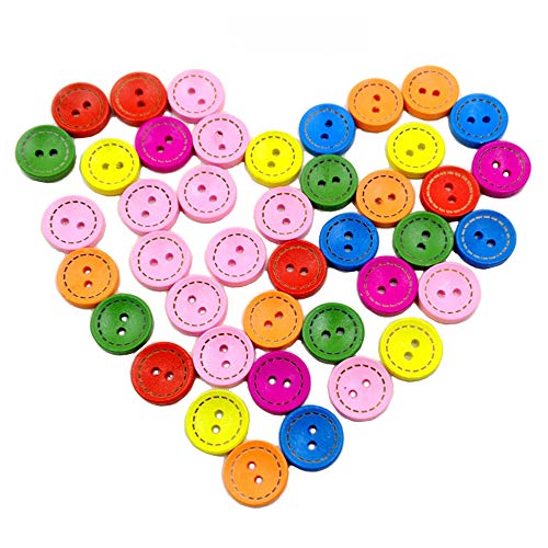 Konrisa 100pcs Botones Artesanales 7 Color 20mm Hechos a mano Decorativos Botones de Madera 2 Orificios para Ropa de bebé Artesanía de Costura de Bricolaje Tejidos para niños Manual Pintura Botones