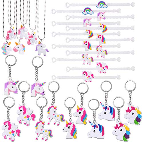 Konsait Unicornio Llavero (12pcs) Unicornio Pulsera de Silicona (12pcs) Unicornio Collar (6pcs) para piñata, Fiesta Unicornio, Artículos de Fiesta de cumpleaños Regalo para Niños niñas