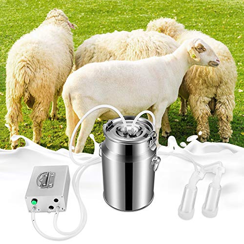 KOSIEJINN Electric Milking Machine, Automatic Stop Portable Stainless Steel Vacuum Pulse Milking Machine with Cleaning Brush 2 Spare Milk Cup Spare Milk Line for Cow, Sheep, Goat