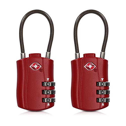 kwmobile Juego de 2X candado con Certificado TSA - Candados de Seguridad con código numérico - Cerradura para Maletas Equipaje Mochila Bolso - Rojo