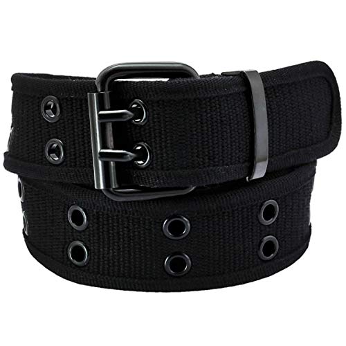 KYEYGWO Cinturón de lona para hombre y mujer, ajustable con doble agujero, correa de tela para unisex, ancho aprox. 3,8 cm # 1 negro (110 cm de longitud total). Talla única