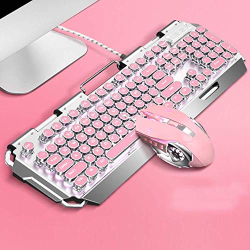 LaLa POP Teclado Rosa Lindo Llave Mecánica Mouse Set De Juego Y Ratón Rosado Corazón Niña Notas del Juego (Color : Silver)