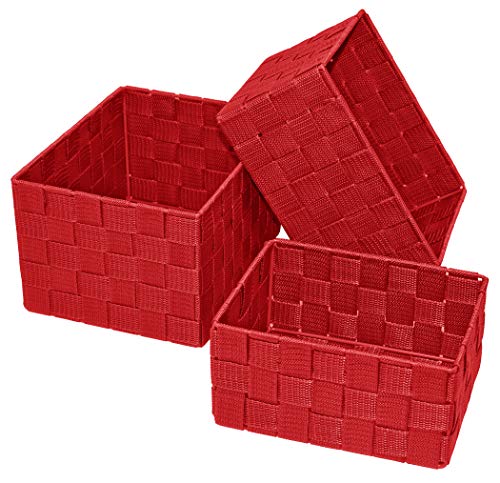 Lashuma Juego de 3 cestas de baño (24 x 18 x 14 cm, 21 x 16 x 12 cm y 19 x 14 x 10 cm), color rojo