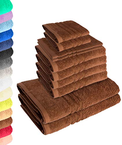 Lavea Juego de toallas Elena de 10 piezas, color café, 4 toallas de mano, 2 toallas de ducha, 2 toallas de invitados, 2 manoplas de baño, 100% algodón