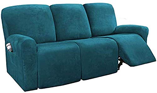 LINGKY Fundas De Sofá Reclinables De 8 Piezas Fundas De Sofá Reclinables Elásticas De Terciopelo para Fundas De Sofá De 3 Cojines Fundas Gruesas, Suaves Y Lavables para Muebles (Deep Teal)