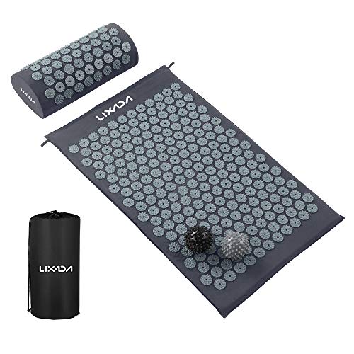 Lixada Estera de Acupresión y Almohada Kit con 2 pcs Bolas de Masaje de Punta para Alivio del Dolor Muscular del Espalda/Cuello/Pies