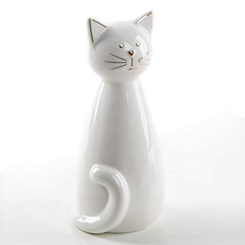 Logbuch-Verlag Figura decorativa de gato grande de cerámica, color blanco y dorado, 20 cm, para colocar de pie, regalo para amantes de los gatos