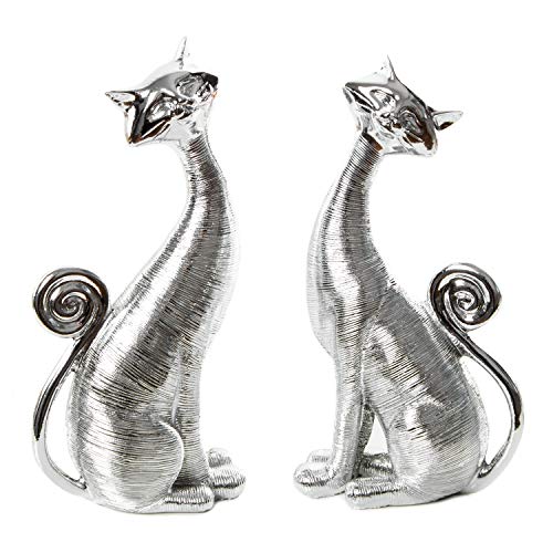 Logbuch-Verlag Par de gatos decorativos – 2 figuras de gato plateadas de 21 cm – Idea de regalo para los amantes de los gatos