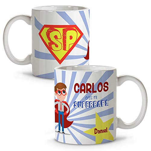 LolaPix Taza Desayuno. Regalo Personalizado. Día del Padre. Varios diseños. Super Papá