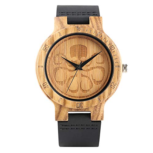 LOOIUEX Reloj de Madera Tallado Hydra Dial   Reloj de Madera Hombres Casual Ligero Relojes creativos Hombre Correa de Cuero Genuino Relojes Regalos Masculinos, Solo Reloj